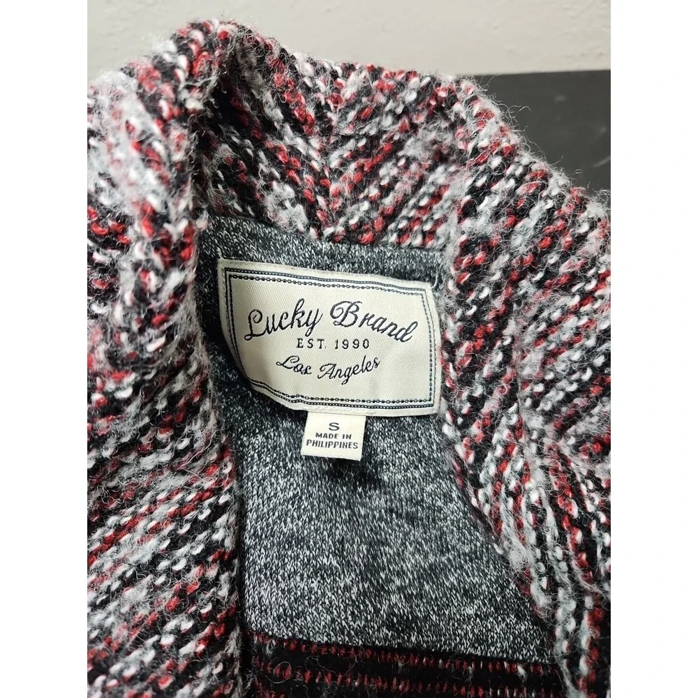 Lucky Brand Cardigan Size W/Sm Sweater Gray Red Open Front Cardigan Western *EUC - Picture 3 of 16